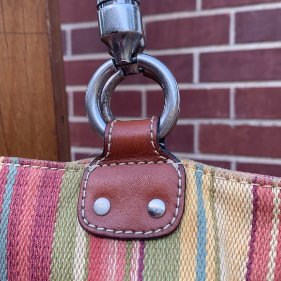 Gently Used Fossil - Colorful Striped Cloth Handbag with Braided Leather Handles - Picture 7 of 16